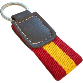 Llavero con bandera española en lona y piel, anillo metálico, bandera española, talla única