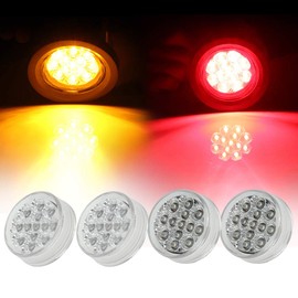 OCPTY 4pcs 2.5inch 13 Led 2Clear Light+2Amber Light Round Trailer LED Clearance Marker Lights Round 13 Led 960-2-CA LED Marker Lights Trailer