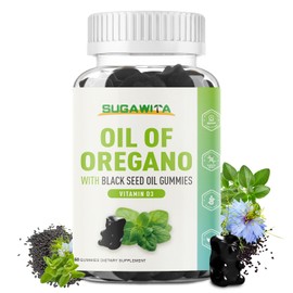 SUGAWITA SUGAWITA Oregano Oil Gummies, 3-in-1 Oil of Oregano with Black Seed Oil, Organic Oil of Oregano Chewable Supplements with Vitamin D3 - Immune & Digestive Support, 60 Count