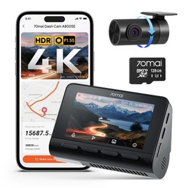 70mai A800SE Dashcam Auto Vorne Hinten 4K UHD+1080P mit GPS WiFi, Dual Autokamera inkl. 128GB SD Karte, F1.55 Blende Dual HDR, Nachtsicht, ADAS, 3-Zoll-IPS, 24/7 Parküberwachung, Bis 512 GB Max