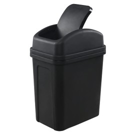 Cinkyou 7 L Garbage Can with Swing Lid, Plastic Swing-Top Trash Bin, Wast Basket for Home, Office, Black