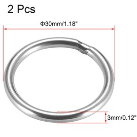 TOP-VIGOR 2Pcs Welded O-rings, 30mm Outer Dia 3mm Thickness Multi-Purpose 201 Stainless Steel O Rings, Smooth Strapping Welded Round Rings for Hardware Bags Ring Hand DIY Accessories and Dog Leas