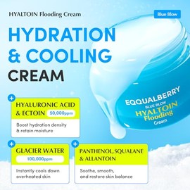 EQQUALBERRY Crema hidratante HYALTOIN Flooding Cream | 5% de ácido hialurónico y ectoína, 10% de agua glacial | Hidratante en gel de rápido enfriamien