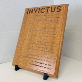 Etched lnvictus Poem Plaque – William Ernest Henley Wall Art – Inspirational Motivational Gift – Engraved Wood or Marble Finish – Home Office Decor (Oak Finish, 9x12)