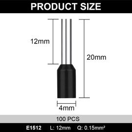 Flintronic 100Pcs Wire Ferrules kit, Electrical Connectors, Wire Terminal Ferrules Crimp Connector, Insulated Cord Pin End Terminal Crimp Ferrules Kit with Portable Box, E1512 0.15m㎡ (Black)