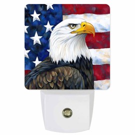 4th of July Night Lights Auto Sensor Eagle Plug-in LED Nightlights Dusk to Dawn for Living Room, Bedroom, Bathroom, Hallway, Stairways Independence Day Decor, Rustic Retro American Flag