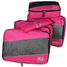 5pc Packing Cubes Set Large Travel Luggage Organizer 4 Cubes 1 Laundry Pouch Bag(Rose)