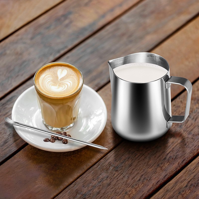 Anpro Milk Jug 350ml/12 fl.oz, 304 Stainless Steel Milk Pitcher,