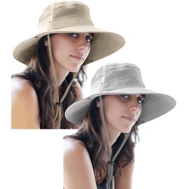 GearTOP Wide Brim Sun Hat for Womens and Mens Sun Hats - UV Protection Fishing Hat Safari Hat for Hiking Gardening & Beach Light Gray & Beige