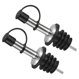 GLOKUUCA Liquor Tapered Pour Spout - 2 Pcs Stainless Steel Bottle Pourers with Dust Cap Fits for Olive Oil Vinegar Wine - Wine Bottle Speed Pourers - (90-mm/3.54-inch, Black)