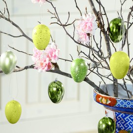 com-four® Easter Eggs in Bright Colours and Designs with Ribbon for Hanging