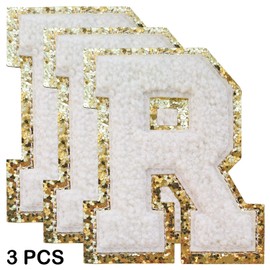 3Pcs Letter Patches Varsity Glitters Chenille,SPRT Iron on White Letter Patch,Alphabet Cloth Patch for Team Costume,Clothing,Bags,Hats,Dress Decoration 3.1in Height R (3 Pieces)