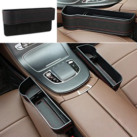 XIIYUN Caja de almacenamiento del organizador del relleno del espacio del asiento del automóvil entre el asiento delantero Auto Consola de cuero de PU premium con portavasos Bolsillo del automóvil para elementos esenciales interiores Negro para el conduct