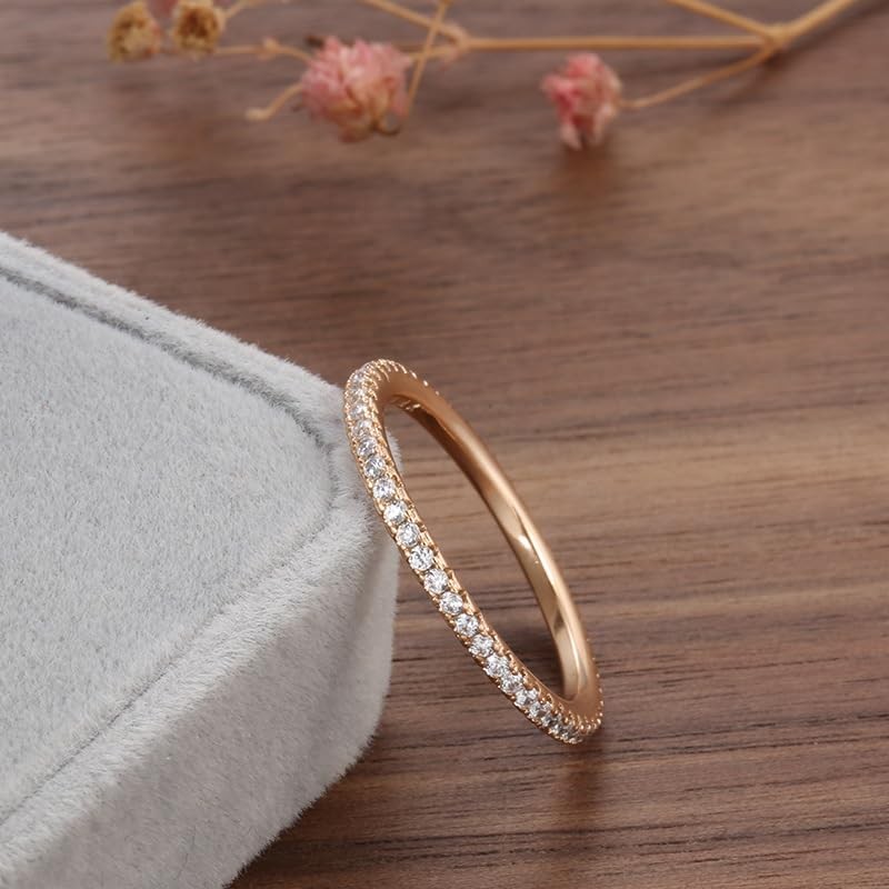 mellowact 14KGP Full Eternity Ring, Hypoallergenic, 14K Gold Plated, Rose