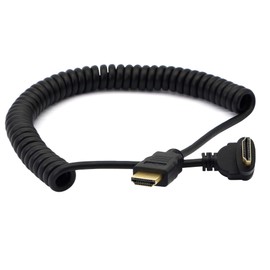 PNGKNYOCN Right Angle HDMI Coiled Cable 90 Degree Male to Male Support 3D 1080P for Camera Monitor (Black Down)