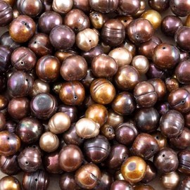 Freshwater Pearl Mix, 1/4 Pound, Brown/Bronze/Deep Gold Colors, Various Sizes, Dyed and Drilled