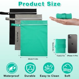 3 Stück Nassbeutel,40 x 30 cmWetbag wasserdichte Wet Bag mit Reißverschluss Wiederverwendbarer Reise Nasssack mit Klein Nasstasche Schwimmen für Badeanzüge/Strandtücher/Windeln（Grau+Grün+Schwarz）
