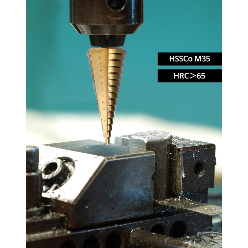 QWORK® HSS M35 Cobalt Step Drill 4-32 mm, Robust Taper