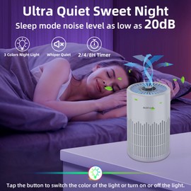 2 Pack ZXBEER Air Purifiers for Home Bedroom H13 True HEPA Air Filter, 20dB Small Air Purifier with 360° Air Inlet, Remote Control Nightlight Timer, Portable Air Cleaner for Pets, Living Room (White)