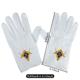 Square & Compass Masonic Gloves – White Cotton Freemason Ritual Gloves with Blue G Embroidered Symbol – One Size Fits Most