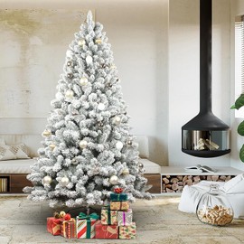Shearly Christmas Tree - 5ft/150CM Artificial Christmas Tree,White Flocked hristmas Tree with 600 PVC Branch Tips,for Home, Office,Christmas Tree Decorations