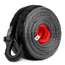 ZESUPER 3/8" x 100ft Synthetic Winch Rope Dyneema 12 Strand Winch Cable Car Tow Recovery Cable Winch Line Recovery Kit Winch Replacement Cable 26500 lbs for 4WD Off Road Vehicle Truck SUV Jeep(Gray)