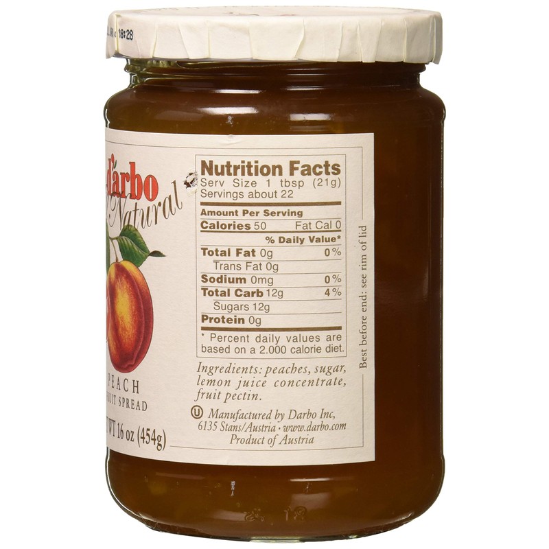 d'arbo All Natural Peach Fruit Spread, 16 Ounce