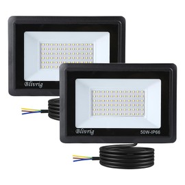 Blivrig 2 x 50 W LED Spotlight Outdoor Cold White 6500 K 5000 LM, 72 LED Outdoor Spotlights, IP66 Waterproof Floodlight, Garden Outdoor Spotlight, for Yard, Garage, Warehouse