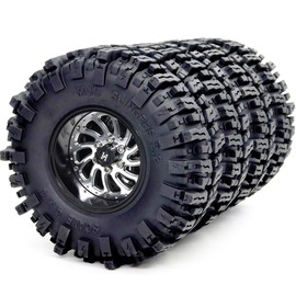 HOBBYSOUL 2.2 Beadlock Wheels and Tires Set, 124mm Tall 2.2 Mud Slingers Tires & Adjustable Offset 2.2 Wheels Rims for 1/10 RC Crawler Everest 10 SCX10 Capra Wraith Upgrades,HS701583