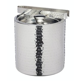 BarCraft Secchiello per il Ghiaccio con Pinze e Coperchio in Acciaio Inossidabile, Elegante Finitura Martellata, con Comodo Manico, Capacità 1.5 L
