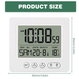 GOMETY Digital Radio Alarm Clock with Thermometer Calendar Light, Temperature Radio-Controlled Clock Week Date Display Two Independent Alarm Times Automatic Setting Summer / Winter Time Travel Alarm
