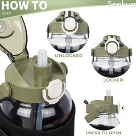 Seekua 32 oz Glass Water Bottle with Straw & Time Marker Large Motivational Drinking Bottle with Sleeve Reusable BPA Free Borosilicate Fruit Infusion Bottle Wide Mouth