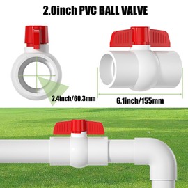 EPHECH 2PCS 2" PVC Ball Valve, SCH40 Slip PVC Water Pipe Valve with Easy Turn Red T-Handle, Shut-Off PVC Ball Valve Socket for Swimming Pool, Sprinkler Lines, Outdoor Plumbing & Irrigation System
