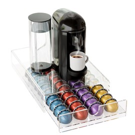 BXINREDA Acrylic Coffee Pod Organizer for Nespresso Vertuo Pod Holder 40 Pods Clear Vertuo Pod Storage Drawer (1 Tier)
