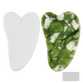2 PCS Gua Sha-Bretter für das Gesicht, natürliche Jade-Schabepads mit 1 Aufbewahrungsbox, Facelifting-Pflegewerkzeuge, herzförmige Massagewerkzeuge für Gesicht, Hals, Körper (2 weiß, 2 grün)