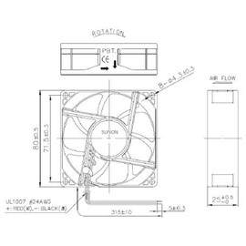 Sunon MF80252V31000UA99 Fan 24 V 0.96 W 80 x 80 x 25 mm 56.1 m³/h 28 dBA