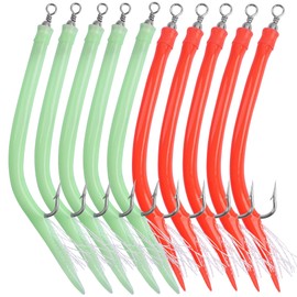 Angelhaken Gummi Makk Classic Striped Bass Trolling Tube Jighaken Teaser Vorfächer Rig mit Edelstah Angelhaken Wirbel für Meeresangeln Salzwasser (Gemischt-10 STK, 10/0)