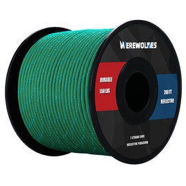 WEREWOLVES Reflective 550 Paracord - 100% Nylon, Rope Roller, 7 Strand Utility Parachute Cord for Camping Tent, Outdoor Packaging (Reflective Olive Green, 1.8mm 100Feet)