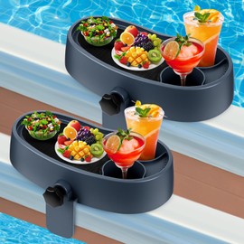Geelin 2 Pcs Hot Tub Table Tray, Adjustable Aboveground Bathtub Tray with 2 Cup Holder, Between 2'' to 7.5'' Nonslip Hot Tub Accessories Shelf Drinks Snacks Phone Holder for Spa Bathtub