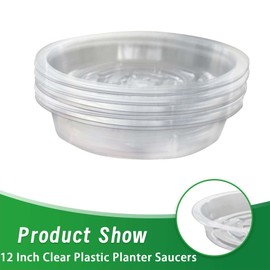 YSMN 12 Inch Clear Plastic Flower Planting Pot Saucer 5 Pack Plants Water Trays for Planters Heavy Duty Plant Drip Tray