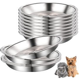 12 cuencos de acero inoxidable para gatos poco profundos, platos de comida y agua de metal para perros y gatos pequeños