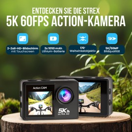 Strex Action Cam 5K 50MP - 60FPS / 30M Waterproof/WiFi - Touchscreen - External Microphone - Includes Accessories - Action Camera - Underwater Camera