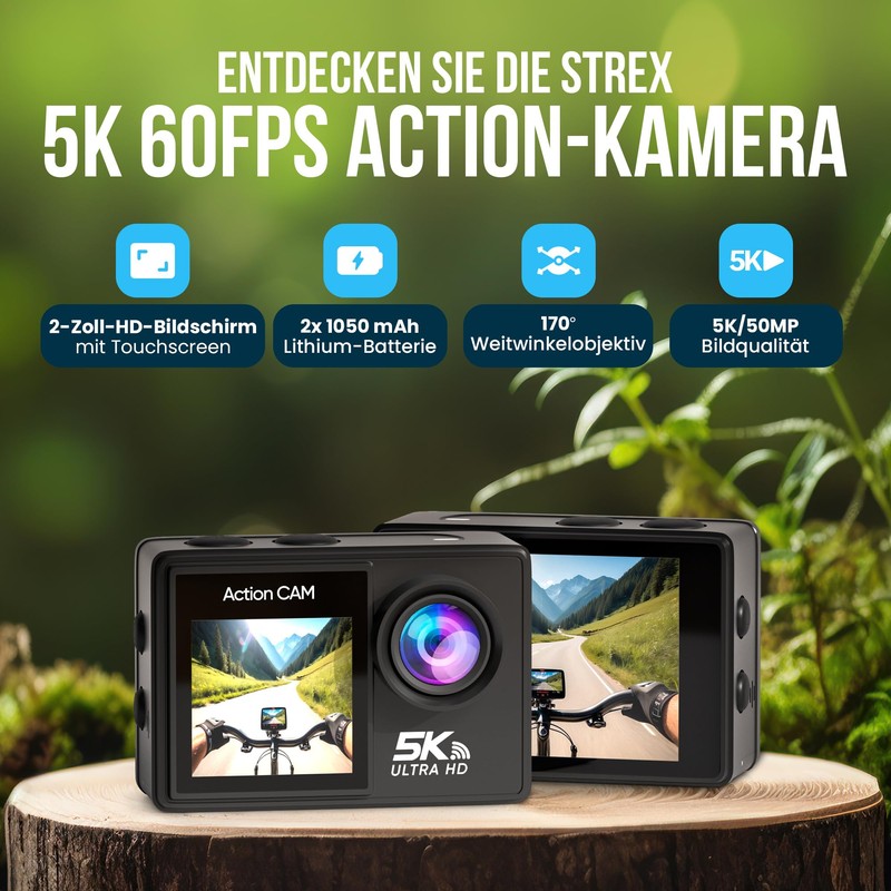 Strex Action Cam 5K 50MP - 60FPS / 30M Waterproof/WiFi