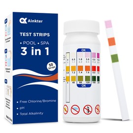 Ainkter Pool Test Strips - 3-in-1 Pool Water Testing Kit for Chlorine/Bromine, pH, Alkalinity - Easy and Accurate Hot Tub Test Strips for Swimming Pools & Spas - 50 Strips