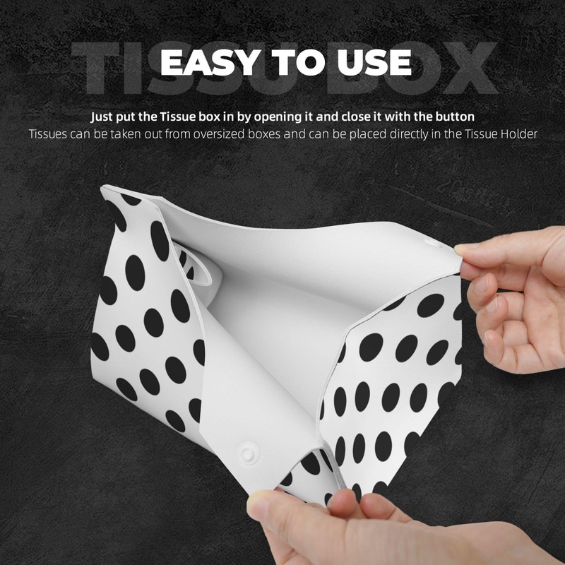DSSWTP Polka Dot Black White Tissue Box Cover Rectangle PU