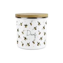 Purely Home Scattered Bees Kitchen Storage Canister - Bumblebees Decaf Tea Coffee Hot Drinks Metal Enamel Large Storage Container