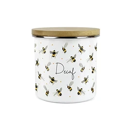 Purely Home Scattered Bees Kitchen Storage Canister - Bumblebees Decaf Tea Coffee Hot Drinks Metal Enamel Large Storage Container