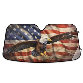 American Flag Vintage Bird Car Front Windshield Sun Shade, Accordion Folding Auto Sunshade Blocks UV Rays Sun Visor Protector