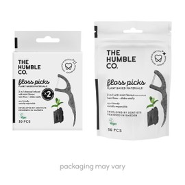 The Humble Co. Plant Based Floss Picks | Charcoal| Eco-Friendly, Vegan for Your Everyday Oral Care - Dentist Approved - Removes Plaque and Gives a Fresh Feel (2 x 50p)