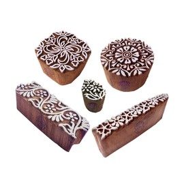 Henna Print Stamps Creative Floral Shape Wooden Blocks (Set of 5)